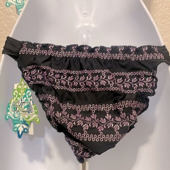 Becca Floral Embroidered Metallic Bikini Coastal Fit Bottom Size Small NWT - Picture 3 of 7